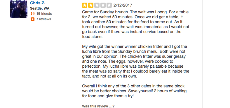 restaurant bad review essay 100 words